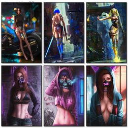 Anime Sexy Girl Toile Peintures Cyberpunk Masque Beauté Affiches Imprime Comic Caractère Mur Art Photos Bar Chambre Décoration de La Maison L230704