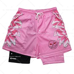 Anime court gymnase bicouche 2in1 shorts sportifs pour hommes sweatabsorbent qui sévère et respirant pantalon de jogging extérieur 240416
