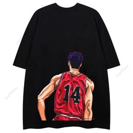 Anime Slam Dunk Master T-shirt à manches courtes hommes Hip Hop décontracté col rond ample Style Instagram été quart manches