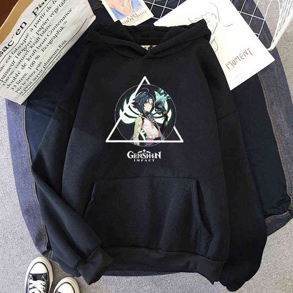 Anime sport sweat jeu Genshin Impact Cosplay Costume sweats à capuche Xiao sweat à capuche imprimé haut pour femme veste 2021 nouveaux hommes Streetwear Y0901