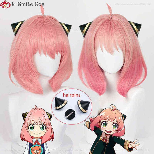 Anime SPYￗFAMILY Anya Forger Court Rose Cosplay Perruque Cheveux Résistant À La Chaleur Synthétique Halloween Party Femme Mignon Perruques + Perruque Cap Y220516