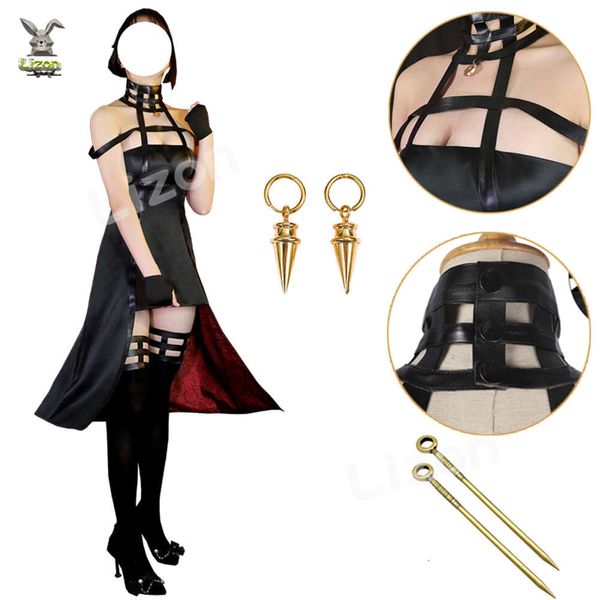 Anime espion famille faussaire tueur la belle au bois dormant gothique licou robe noire tenue Cosplay Costume Yor armes cosplay