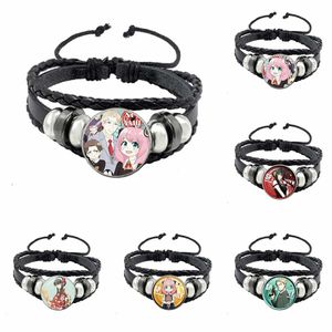 Anime SPY FAMILY Bracelet en cuir Figurines mignonnes Twilight Yor Forger Anya Forger Charm Verre Cabochon Punk Tressé Bracelets Bijoux