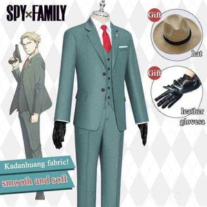 Anime Spy X Family Loid Fake Cosplay disfraz con sombrero Wave Light Green Suit Short Blonde Wig Outfit Hombres Carnaval fiesta Ropa J220720