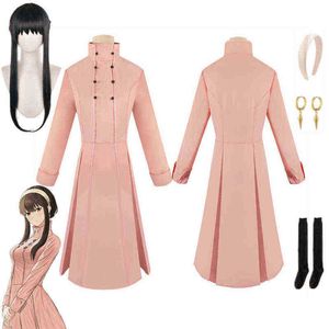 Costume de Cosplay Anime Spy X Family Yor Forger, robe rose avec boucles d'oreilles, tenue pour femmes, vêtements de carnaval d'halloween H220801