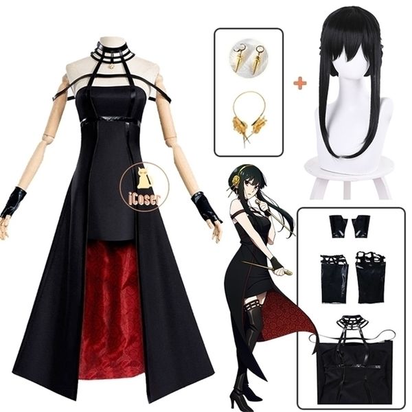 Anime Spy x Family Yor Forger Cosplay Costume Wig Robe Suit Black Red Set Briar Earring Hair Hair Women Clothes Party A220812