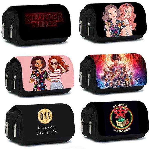 Anime Stranger Things Bolsas de lápices Estudiantes Papelería Suministro Pluma Portalápices Monedero de dibujos animados Regalo Estuche cosmético Bolsa H220429