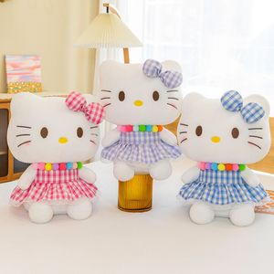 Anime Gevulde Pluche Dieren Speelgoed Schattig Kat in Geruite Rok Kitty Pop Kinderspeelkameraadje Woondecoratie Jongens Meisjes Verjaardag Kinderdag Kerstmis 3 Nieuwe Stijl 30cm