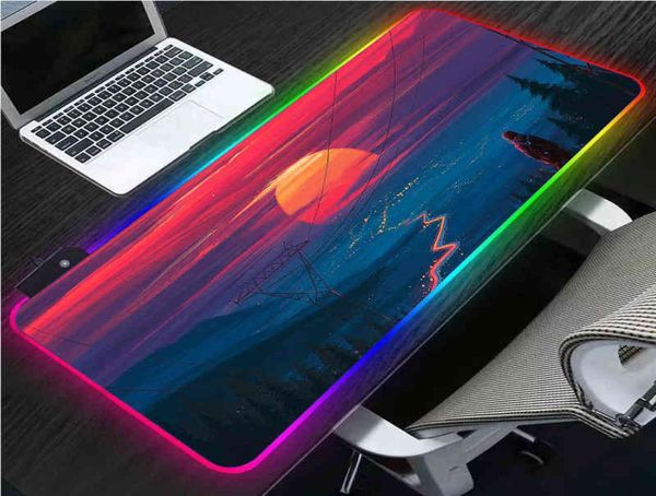 Anime Sunrise Paisaje LED USB Accesorios para jugadores Alfombrilla para computadora Notebook Encimera Oficina Mousepad XXL Deco Gaming Rgb Mouse Pad A7142451