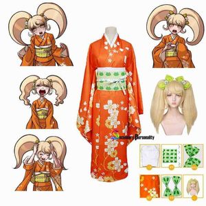 Anime Super Danganronpa 2 Hiyoko SAIONJI HIYOKO Kimono Cosplay Kostuumpruiken Schoenen Oranje jurk Kimono Jurk Costuums Halloween J220720