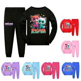 Anime Superkitties Vêtements Kids Cartoon Super Cats Pyjamas Baby Girls Long Manches T-shirts Pantal