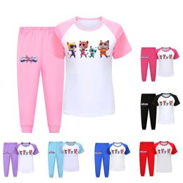 Anime Superkitties Costume Kids Short Sleeve Pyjama Baby Girls Cartoon T-shirt Pantal