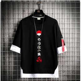 Anime T-shirt Itachi Cosplay Kostuum Zwart Korte Mouw Mode Sharingan Kostuums Suit Y0913