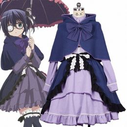 Anime Takani Rikka Cosplay Costume Lolita Maid Violet Dr Bow Cape Halen Fille Uniforme O7NY #