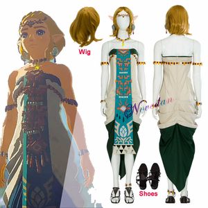 Anime The Legend Tears of the Kingdom Zelda Cosplay Prinses Kostuum Jurk Vrouwen Volwassen Custom Make Halloween Kostuum Schoenen Pruik x0830