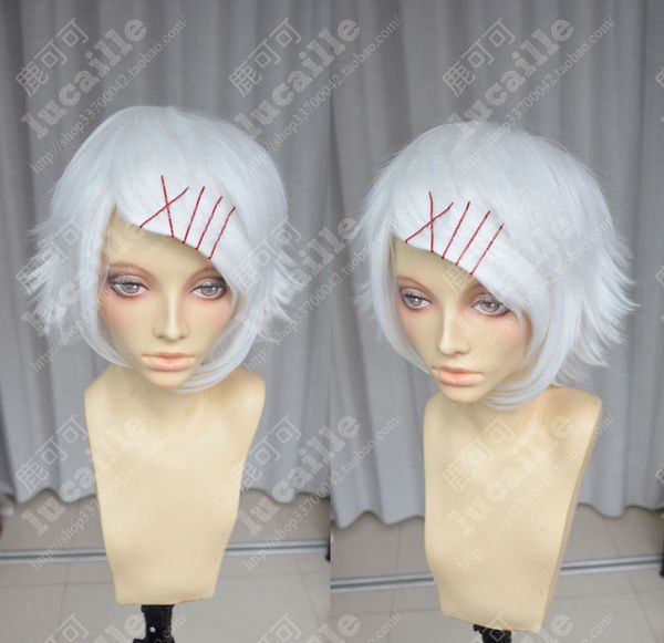 Anime Tokyo Ghoul Juzo Suzuya Juuzou Pur Blanc Cosplay Perruque + 5 Épingles À Cheveux Rouges