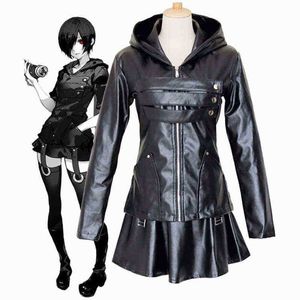 Anime Tokyo Ghoul Touka Kirishima Cosplay Costume Ensemble Complet Uniforme En Cuir PU Robe Noire À Capuche Femmes Halloween Robe De Combat J220720