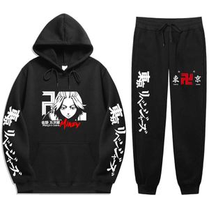 Anime Tokyo Revengers Otoño e invierno Nuevos productos Hombres y mujeres Sudadera con capucha + Pantalones de chándal Traje Moda Street Hip-hop Traje Set X0909