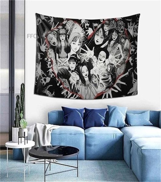 Anime Tomie Junji Ito Wall Hanging Tapestry Estética espeluznante Cortina de decoración de la habitación gótica Cortina de dibujos animados japoneses Decoración del hogar 21350148