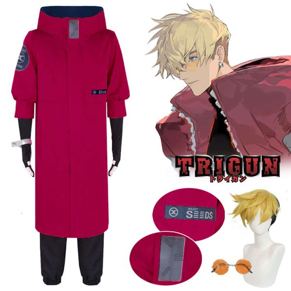 Anime Vash the Stampede Cosplay Trigun Cosplay Costume Vash perruque rouge uniforme tenues lunettes Halloween fête vêtements pour Malecosplay