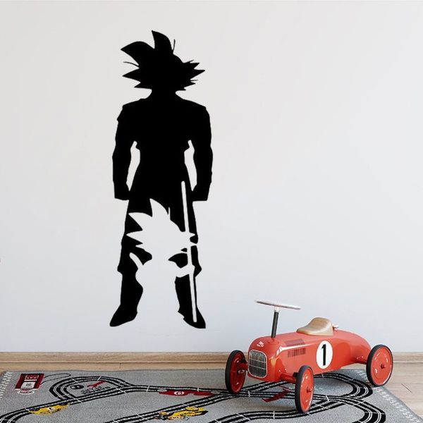 Autocollant Mural Anime chambre d'enfants, autocollant de Silhouette Manga Goku pour dortoir d'adolescent, décoration de chambre à coucher 2582