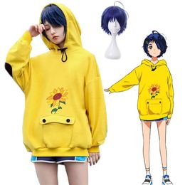 Anime WONDER EGG PRIORITY Ohto Ai Disfraz Cosplay Sudadera con capucha Sudadera amarilla Estilo suelto Unisex Casual Jersey Peluca para Halloween Pa238U