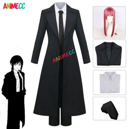 ANIMECC-Disfraz de motosierra para hombre y mujer, traje de Cosplay negro, camisa, corbata, pantalones, peluca Makima, trenza roja clara larga, uniforme, cosplay