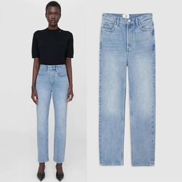 Anine 23 Pre-herfst Nieuwe Niche Designer Bings Hoge taille Gewassen en randen Medium elastisch Kleine rechte pijpen Cropped damesjeans Bing