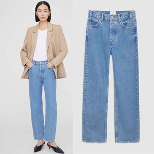 Anine mid taille roer gebakken spijkerde jeans designer bings sneeuwvlok rechte vat vrouwen denim broek bing