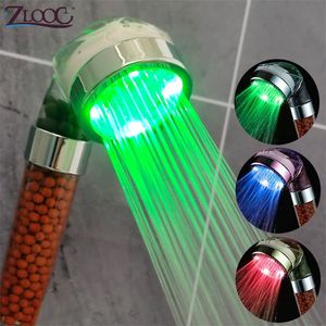 Anion coloré LED douche SPA pomme de douche pressurisée économie d'eau contrôle de la température lumière colorée poche grande douche de pluie 220525