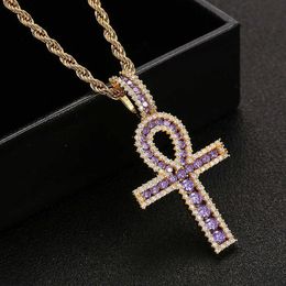 Ankh Cross hanger goud zilver koper materiaal ijstje zirkon Egyptische sleutel van het leven hang ketting mannen vrouwen hiphop sieraden rock edelsteen