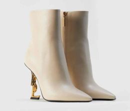 Chaussures de botte à la cheville Opyum Bottises femme hauts hauts femmes veau d'automne cuir pointu à pied noir blanc marques de luxe avec box6482485