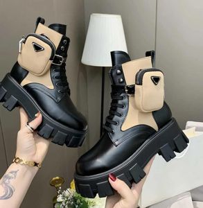 Bottines femmes chaussures Monolith en cuir brossé bottes en nylon martens botte en cuir de veau noir bout rond plate-forme butin 35-41 boîte Factorysale