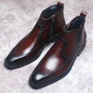 Bottines en cuir véritable noir pour hommes, robe élégante, chaussures formelles italiennes faites à la main