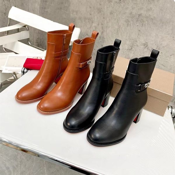 Botines de cuero Bota de cuero genuino con tacón de bloque Botines Chelsea Martin de alta resistencia marcas de diseñadores de lujo para mujeres Las botas siguen altas 7 cm Botas