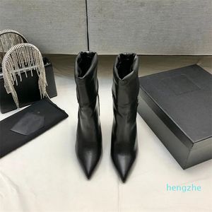 Bottines à bout pointu et talons épais de 8.5cm pour filles et femmes, chaussures de styliste en cuir et daim, chaussures cool à la mode