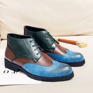 Enkelschoenen schoenen brogue mannen kleurblok pu square puntige teen gegraveerd kant comfortabel modebedrijf casual feestadvertentie advertentie