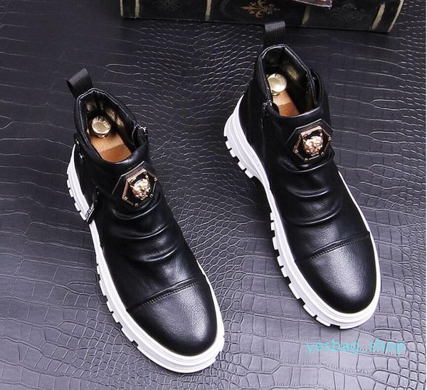 Botkle Boots Trend Shoes Sneakers Fashion Casual Spring Automne Punk Style Rivets Male Leather High Top Hip Hop 66 Green 2020 Men