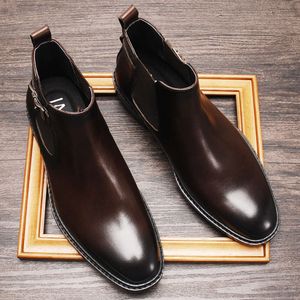 Cheville en cuir véritable marron sans lacet robe de mode hommes bottes formelles de haute qualité pour chaussure pour hommes