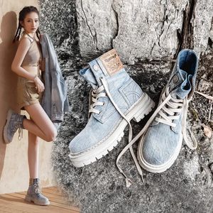 Enkel kant retro dik voor dames 525 omhoog Sole schoenen vrouwelijke ronde teen kort werkjurk westerse denim laarzen 231219 790