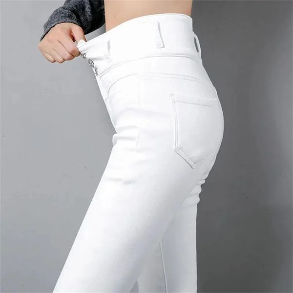 Longueur cheville Stretch Vaqueros taille haute bouton mouche blanc crayon jean femmes noir grande taille 5XL Skinny Denim Leggings pantalon 240315