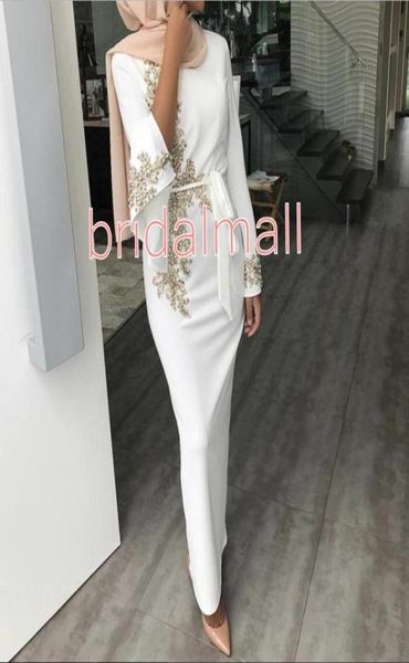 Vestidos de noche musulmanes con vaina de satén blanco hasta el tobillo con media manga de campana Vestido de fiesta formal árabe con fajín Talla grande Novia Par4590208