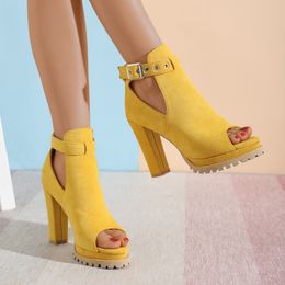 Chaussures de motif de cheville robe sexy talons hauts époustouflants jaunes ouverts ouverts