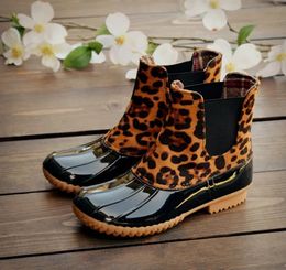 Bottines de pluie pour femmes léopard femme bottes d'hiver bottes de pluie imperméables femme chaussures d'hiver talon carré femmes Galoshes bottes 240125