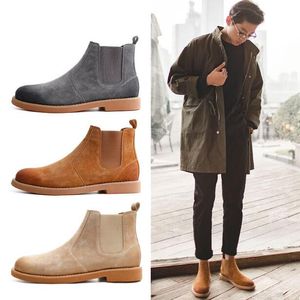 Enkel vintage echt leer suede martin platte hiel top Engeland stijl ronde tenen hoogwaardige man laarzen 5