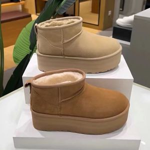 Australië Winter enkel Sneeuwlaarzen Designer Fur Ultra Mini Platform Boot Tasman Fluffy Slippers Sheepskin Australia Chestnut Tazz Tasman Booties For Woman Uggitys