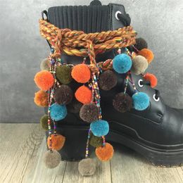 Tobillera Zapatos de invierno deion boho Cadena Flecos Pom pom Bola Borlas cinturón para bota 231208