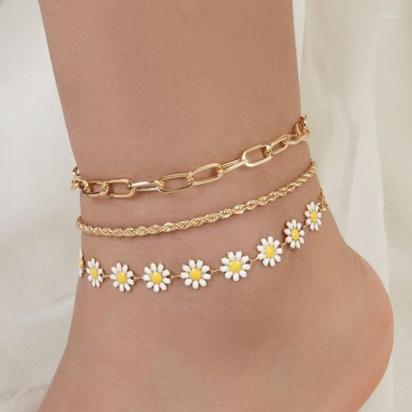 Tobilleros 1/2/3pcs/set Cute Daisy Flowers Mujer Boho Fashion Sunflower Chail Chain Ladies Girl Beach Travel Jewellry