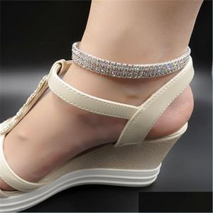 Ankjes 1-4 Row Bling Bling Sparkly Crystal Rhinetone Sexy Stretch Anklets For Women Summer Handmade Barefoot Makelet Chain Bridal Wedding DH5RF