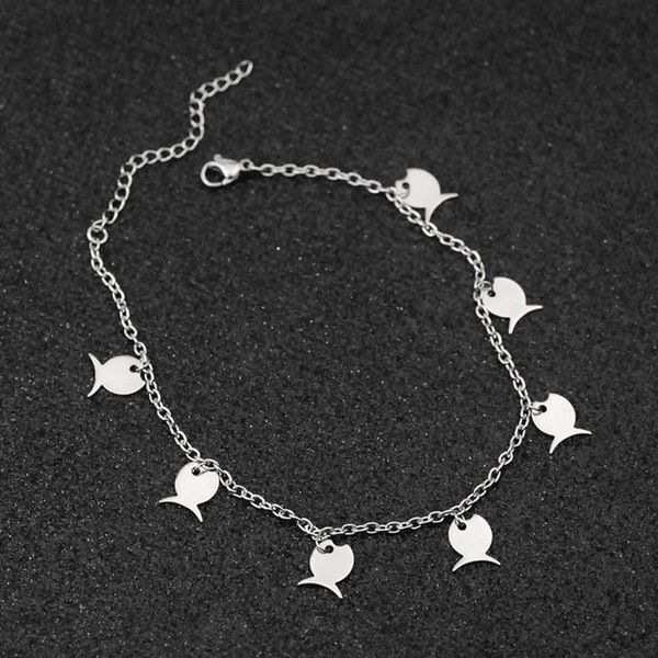 Bracelets de cheville 1 PC en acier inoxydable mignon poisson croix cheville couleur argent pendentifs Rolo chaîne cheville femmes plage jambe chaîne sandales pied bijoux G220519